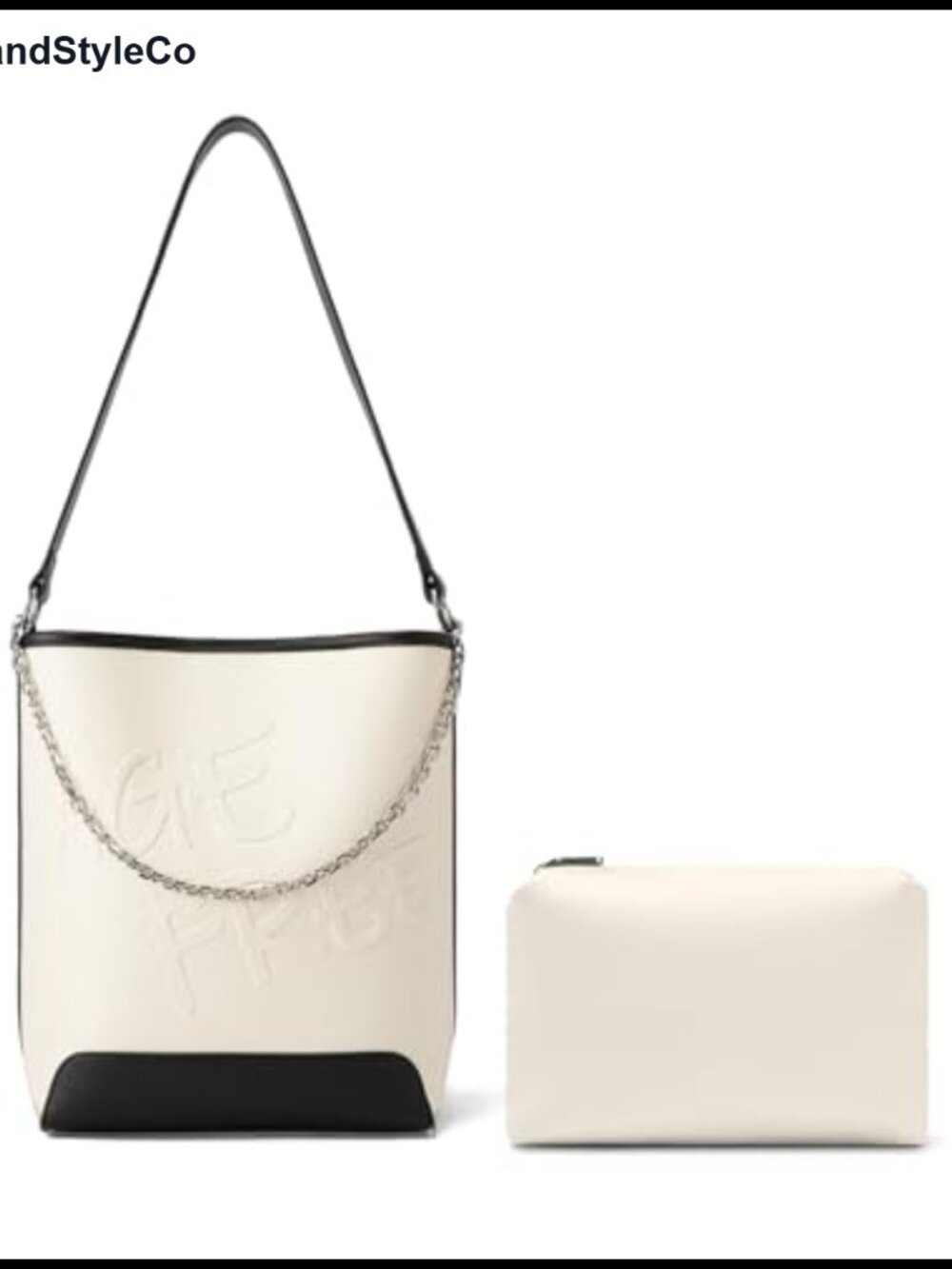 Vegan Leather Shoulder Bag with Chain and Matching Pouch